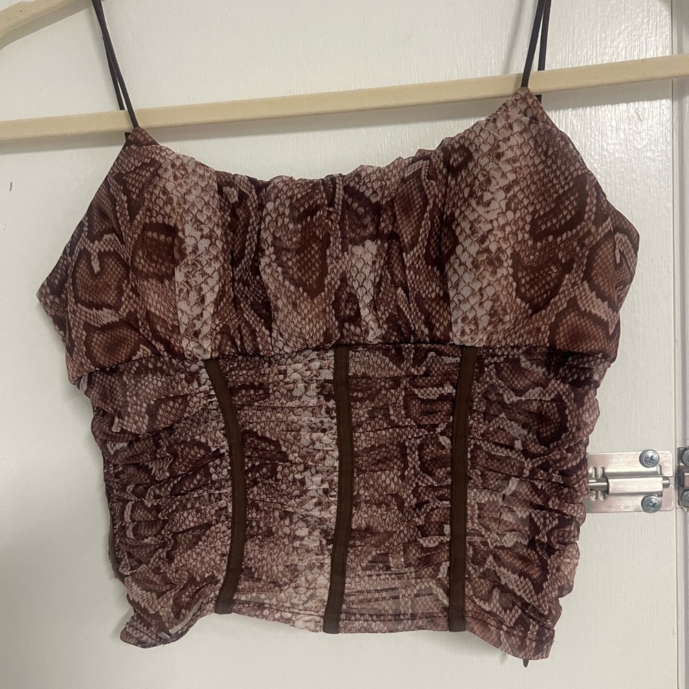 Princess Polly Tan Snake Print Top